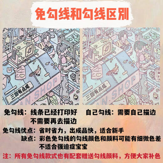 语森忆宝藏湾数字油画diy豆豆奶香合集填充卡通填色解压油彩画数字画 Z695奶香镇-大门 40*50CM纯画布版