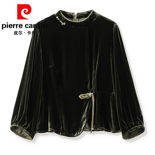 Pierre Cardin high-end brand Chinese style gold velvet top women's long-sleeved autumn and winter new Chinese style mulberry silk shirt mother's silk Pierre Cardin green 3XL (recommended 125-135Jin Jin equals 0.5kg)