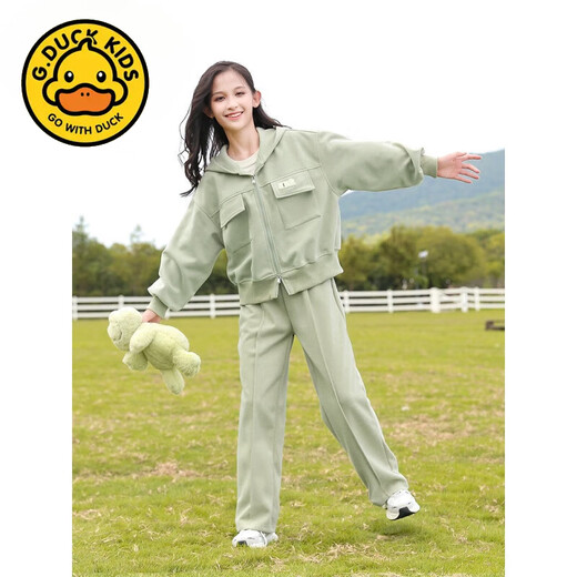 G.DUCKKIDS大童女春季卫衣套装少女学院风运动裤子青少年初中生中学生两件套  1396黑色 (外套+裤子) 160