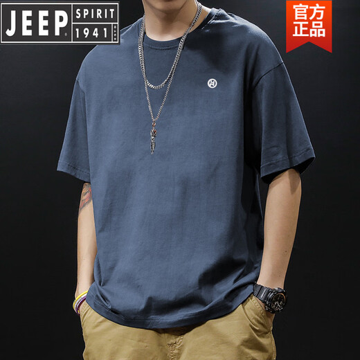 Jeep (JEEP) high-end simple pure cotton American short-sleeved T-shirt for men's summer fashion brand high school students loose oversize five-point sleeves black pure cotton short-sleeved-1365 S