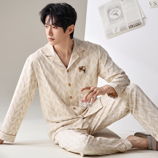 SEPTWOLVES PAJAMAS MENS PAJAMAS Spring and Automne Coton Pure Coton à manches longues CARDIGAN LA LORD COTTON MENS MENS COTTON Vêtements 12202 L