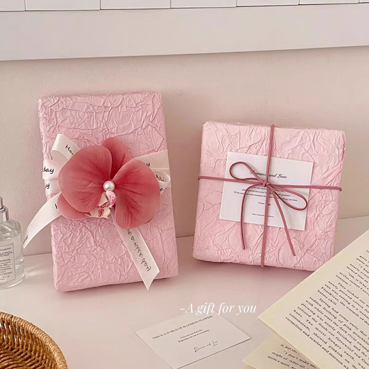 Girly Heart Pink Series Stone Grained Paper Floral Wrapping Paper, Gift for Girlfriend, Holiday Gift Paper, Cute and High-Quality 1 Piece of Light Pink Stone Grained Paper + Pink Phalaenopsis (Free 1 Meter Ribbon, Double-sided Tape)