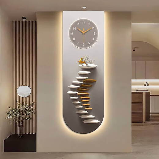 Yonghuan step by step high up U-shaped exquisite carving porch decoration painting Elk good meaning warm light background wall lamp painting X4877 70*210UV exquisite carving++ without light