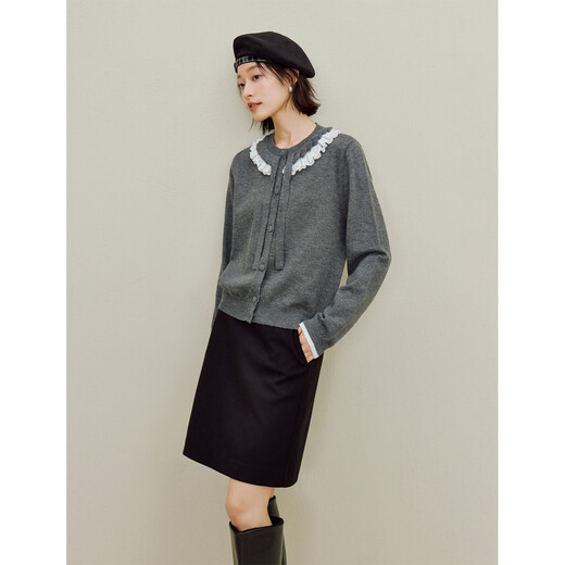 Inman velvet lace lace-up cardigan sweater 2025 autumn women's new simple commuter long-sleeved knitted jacket Noble gray M