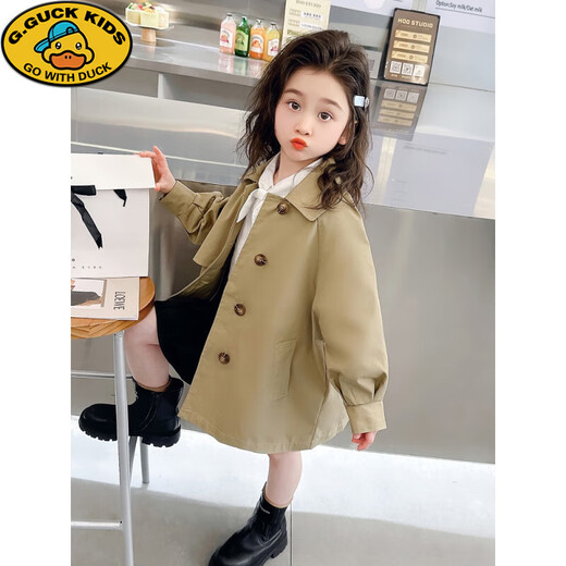 G.Duckkids Girls Wurnbreaker British Style Spring и осенний стиль 2024 Новая детская модная девочка для девочек средней длины корейская версия Куртка Khaki 120см