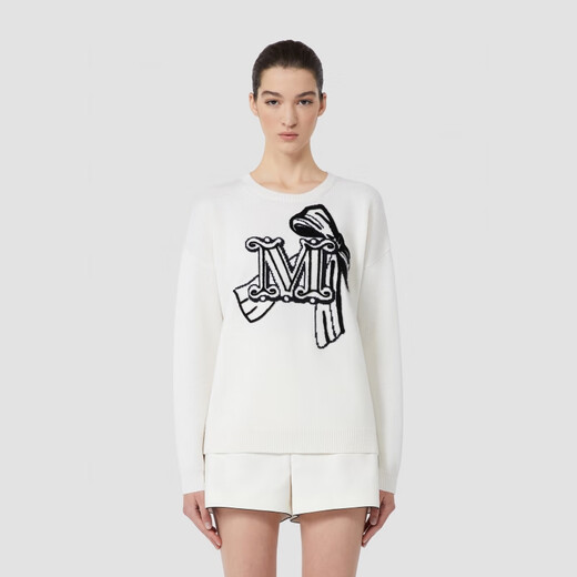 MaxMara 2025早秋新品女装绵羊毛提花羊绒毛衣1366015106 白色 XS