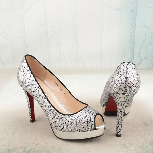 Boensa (boensa) zapatos bucas de pescado dhinestone rhinestone grieta de cuero de vaca
