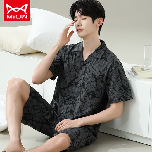 Catman Miiow Pyjamas Herren Sommer kurzärmelige Kurzfilme Sommer-Dünner Herrenstil für Männer können an der Außenseite lose und ungezwungene große Heimkleidung 6630 Männerstil M Standard getragen werden (High 165100 Jin [Jin gleich 0,5 kg]))