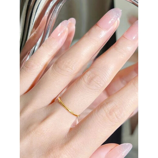 QUAMER plated 18K gold ancient style ring for women, fashionable and personalized plain ring 1mm thin ring Internet celebrity fashion exquisite and simple 1mm extremely thin round ring US size 5