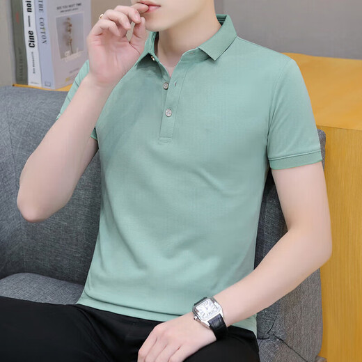 HaiLan Home HEILIAN HOME summer collar polo shirt men's short-sleeved shirt lapel solid color Paul half-sleeved youth top black QY686 L 120-135Jin [Jin equals 0.5 kg]
