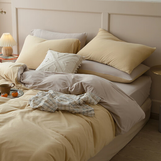 Category A baby-grade knitted cotton four-piece set, sleeping naked, pure cotton Tianzhu cotton 100 cotton quilt cover, bed sheet, fitted sheet, shopkeeper's own use (White Tea Qinghuan) fitted sheet set x 1.5m (5 feet) bed