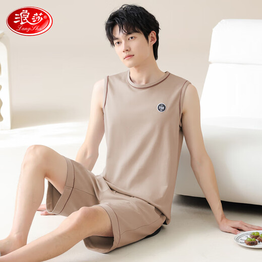 Langsha Pajamas Men's Summer's Pure Cotlon Country Cround Shear можно носить на шортах на внешнем жилете для молодежного набора для домашней одежды для молодежи.
