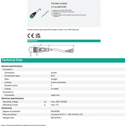 Yue Changsheng Pepperl+Fuchs connecting cable plug V1-W-BK V1-W-2M-PUR V1-W-PG9 male and female connecting cable V1-G-B V1S-W-2M-PVC