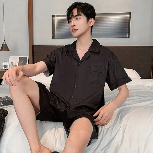 Yalu 2025 Sommer Youth Cardigan Casual Pyjama Herren-Eisseide Kurzärärmelte Shorts Anzug Hauskleidung kann außerhalb von 6624 l empfohlen werden 100-120jin [Jin entspricht 0,5 kg]