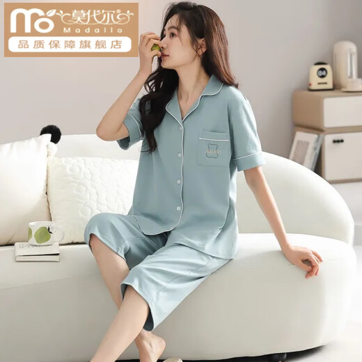 莫代尔棉质睡衣女夏季短袖七分裤两件套装宽松大码可外穿家居服 NXF9893 M 【建议80-100斤】