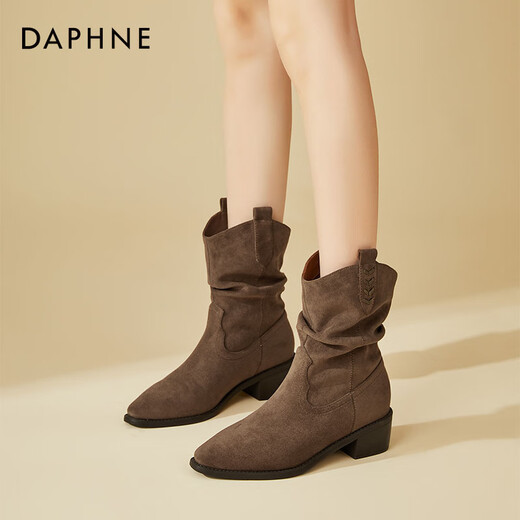 Daphne (Daphne) Retro -Pfahlstiefel für Frauen 2025 Herbst neue Frauenstiefel Casual Short Stiefel Western Denim Stiefel Khaki Single -Layer -Absatzhöhe 5cm 38 (240 mm)