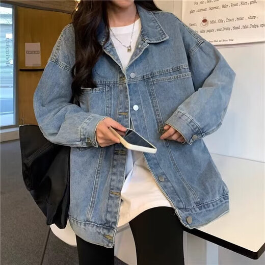 
Summer 2025 new denim jacket women's slightly fat large size loose Korean version retro versatile ins trendy top light blue 4XL