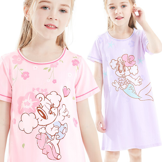 Babudou girls nightgown summer thin children's pajamas dress baby girl Modal princess A-class big child girl BBD5008 blue gray 140