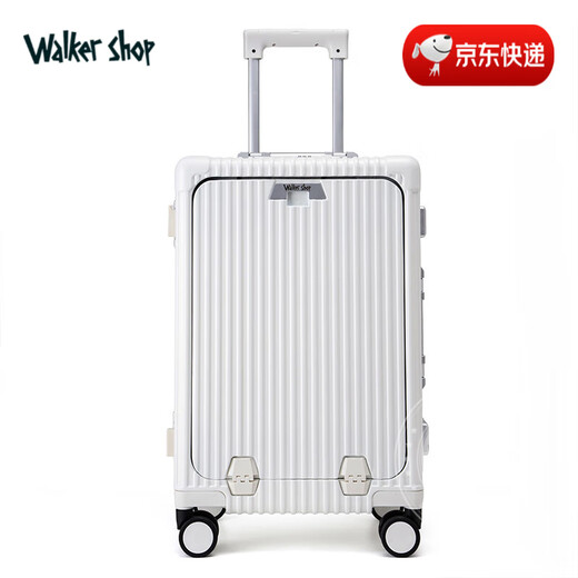 Walker Shop【品牌精选】行李箱商务出差拉杆箱多功能前置开口旅行箱登机箱 奶白色 18英寸 横款登机箱