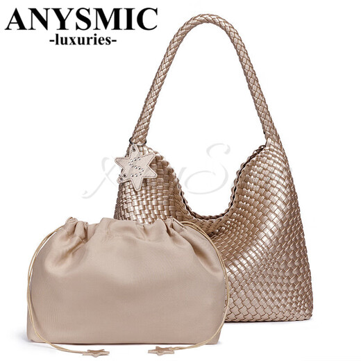 ANYSMIC奢侈高端品牌包包女包小众设计手工编织包大容量手提包慵懒托特包 金属灰 36*4*31cm