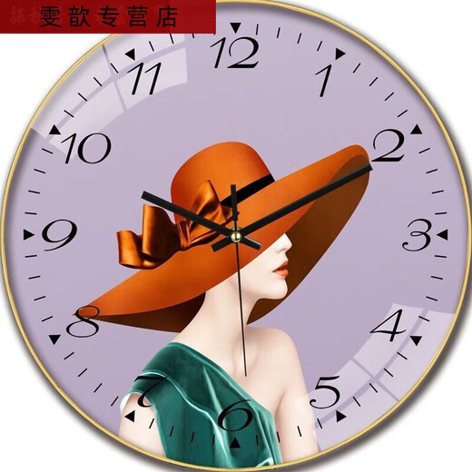 三栖虎钟表挂钟家用网红客厅表新款挂墙时钟时尚高颜值免打孔石英钟 6624调皮少女 14英寸(35厘米)曲面玻璃