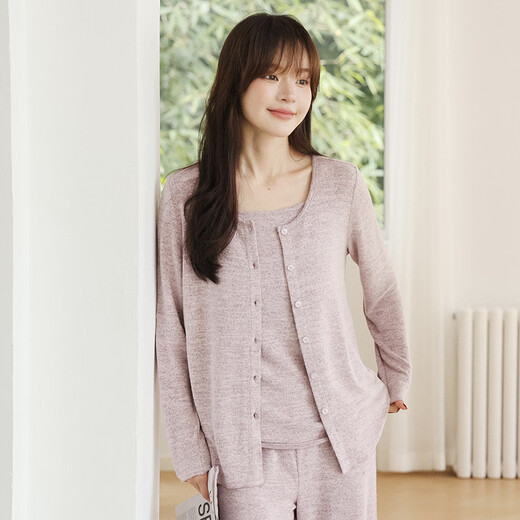 Miduli brushed three-piece set with breast pads, confinement clothes, autumn and winter maternity pajamas, postpartum breastfeeding home clothes set, leather powder L