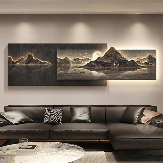 三栖虎背有靠山客厅装饰画轻奢沙发背景墙挂画感3d立体山水壁画 D-背有靠山 15042cm普通款(不带灯)