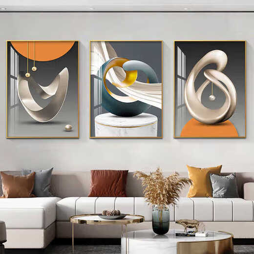 梵琼现代轻奢客厅装饰画抽象艺术沙发背景墙挂画北欧几何创意三联画 JD13546 60*80/60*80/60*80
