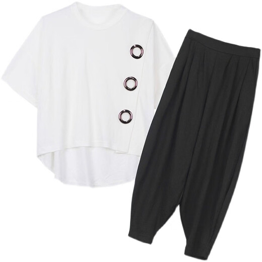 Wahre Broadfather Fette Schwester großer Größe Frauen Mode Slim Anzug Anzug Sommer großer Frauenfett mm Harem Hosen Set 2025 Frühlings- und Sommerschwarz 9928 m Empfohlen 80-100 All Size
