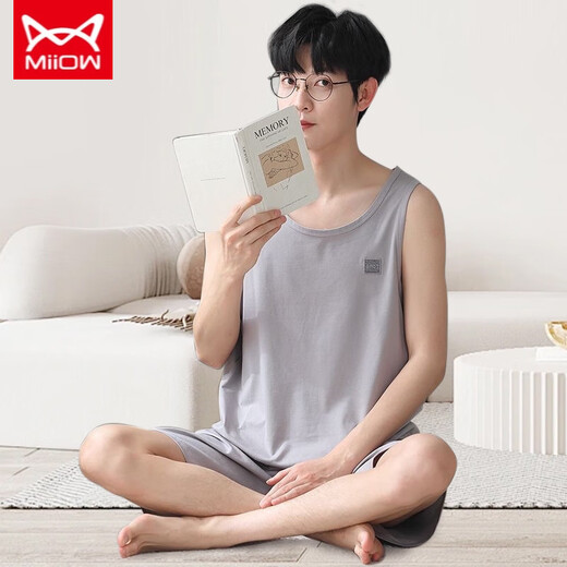 Catman MIIOW men's pajamas men's summer modal thin short-sleeved suit men's home clothing Jin [Jin equals 0.5 kg] plus size two-piece set 12026 [Modal suit] L [Suggested 100-140 Jin [Jin equals 0.5 kg]]