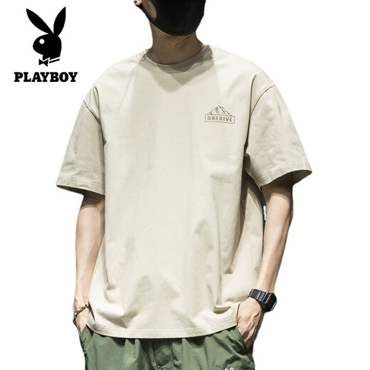 花花公子（PLAYBOY）重磅260g三本针短袖T恤男宽松大码美式高街印花夏季上衣 T1506墨绿色 M 体重100-125斤