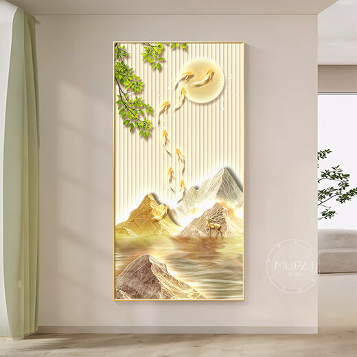 TURBOSUN玄关装饰画带灯浮雕质感高级灯画九鱼图玄关装饰画新款高端入户对 九鱼山峻B款 (包安装)100*200LED灯画(智能直