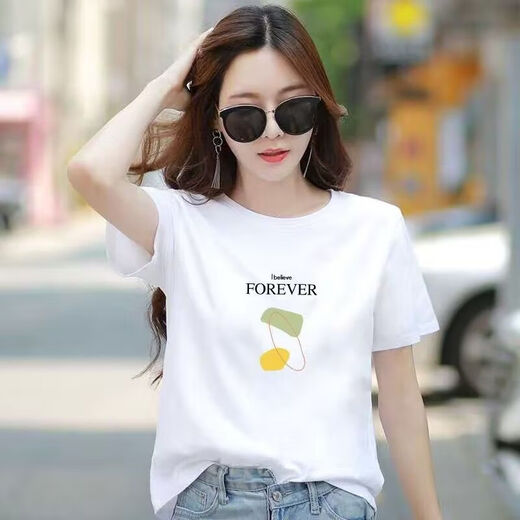 Internet -Promi neue koreanische Version Frühlings- und Sommer -Frauen lässig Lose Lose großer vielseitiger, schlanker Druck runder Nacken Kurzarm T 9901 m