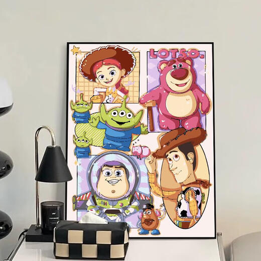 三栖虎玩具总动员巴斯光年数字油画diy填充填色手工绘画画卡通装饰挂画 qx14225 30*40cm加厚内框