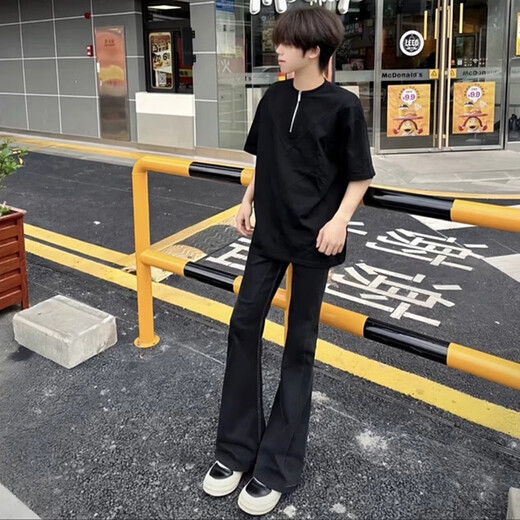 Digada Black Cleanfit Jeans Spring and Automne Summer Summer New Thin Style Micro-Flare Vibe American High Street Scimitar Pants DFFS-701 Black L