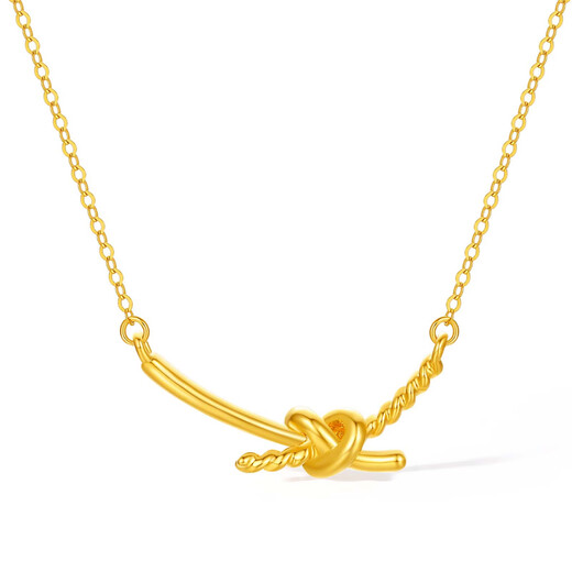 Saturday Blessing Yellow 18K Gold Necklace Women's Gold Smile Bow Link Birthday Gift C0616241 40+5cm
