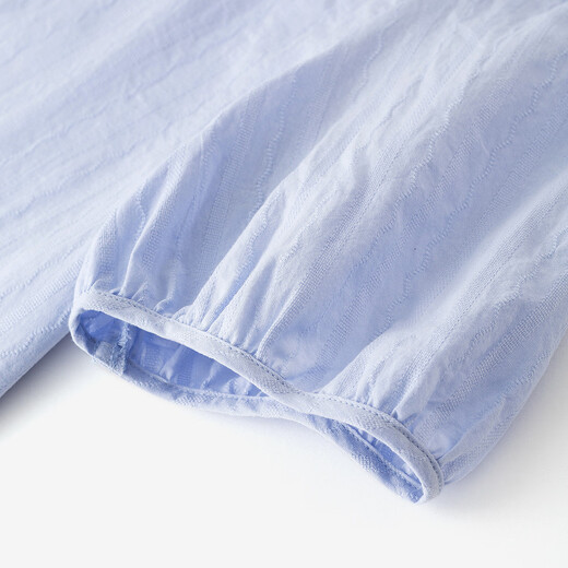 
InMAN pure cotton French ruffled round neck short-sleeved white shirt 2025 summer temperament versatile bow shirt women light water blue S