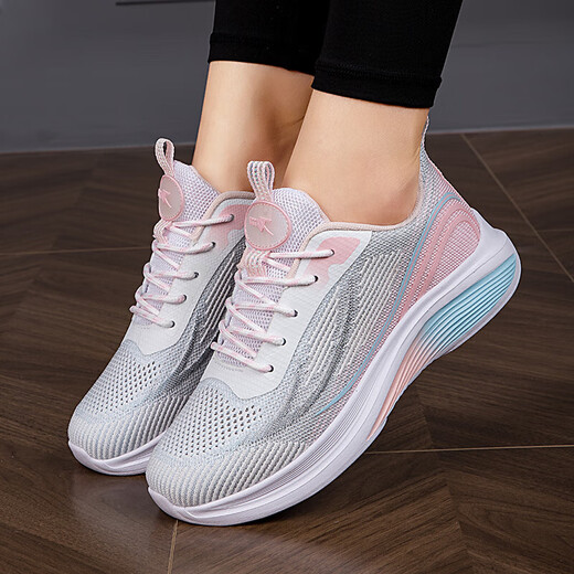Schnür-Damenschuhe 2025 Frühling Mesh-Schuhe schwarzes Mesh atmungsaktive Sportschuhe für Damen leichte weiche Sohle Running ANTA ZH6636 weiß blau rosa Mesh 35