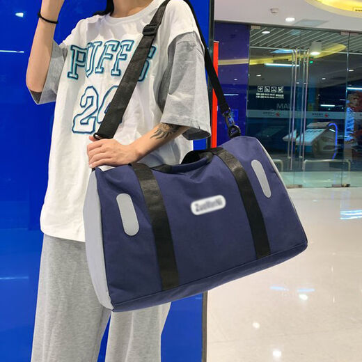 布潮喵旅行袋带独立鞋仓的手提包女韩版大容量单肩包潮男出行旅行包斜挎 粉色[尼龙布]