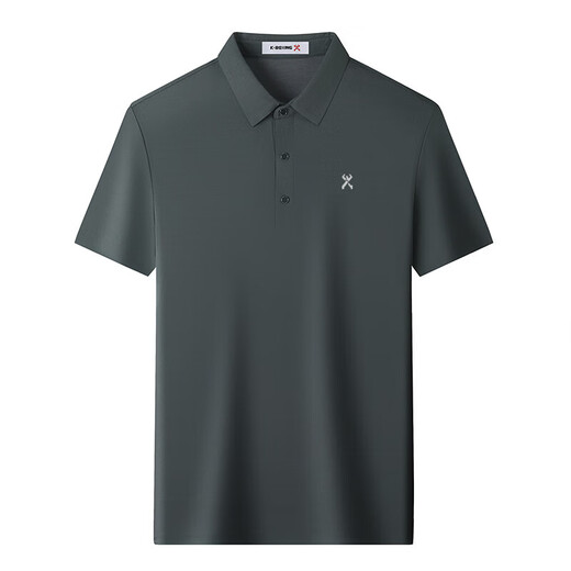 K-Boxing Men's Short Sleeve T-Shirt Mulberry Silk Summer Thin Business Casual Fashion Lapel Men's Polo Shirt Gray Blue 699 2XL 185/100A