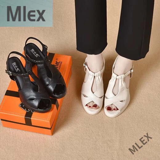 MLEX FEILI Light Extraordinary Women's Zapatos Xiaobun Fish Bouth Sandals Tongxiang Ciudad Zhouquan Aimei Tienda de cuero Tienda Bei White 34