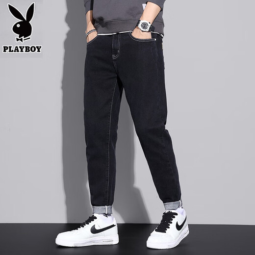Playboy Jeans Men's Men's Summer Cone Shape montre une chair lâche élevée couvrant la mode rétro polyvalente pantalon décontracté d'été 6621 noir [Summer Thin] 32 [2 pieds 5-poids 135-145jin [Jin est égal à 0,5 kg]]]