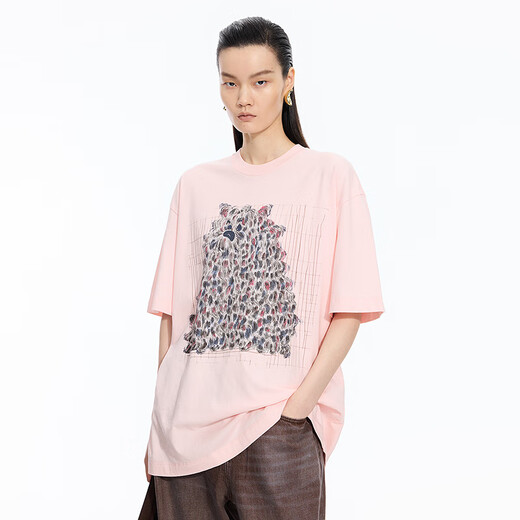 Jiangnan Buyi (Jnby) [El mismo estilo en el centro comercial] 25 Otoño NUEVA Camiseta redonda de algodón de algodón de manga corta Patrón de perros de manga corta 5p7110460 687/polvo de luz S