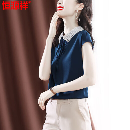 恒源祥冰丝衬衫女2025夏季新款简约短袖套头衫简约通勤时尚遮肚子上衣小 墨绿色 新颜色好看显白 XL 建议114至125斤