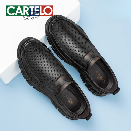 Cocodile Katile Crocodile Hollow Sandal Sandal Sandal Sandal For Men in Summer Flin-Fin-Wide Few Un pie Cuero genuino Padre de mediana edad Zapatos para hombres Black-Hollow Breathable-6629t 39 _ STANDARD de cuero Tamaño