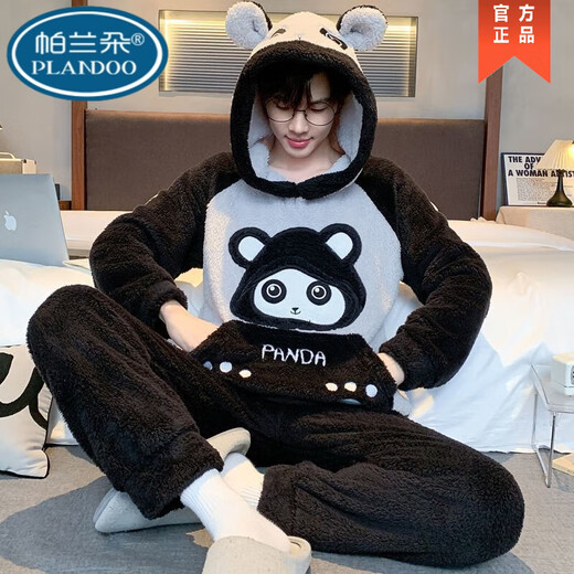 
Palando Men's pajamas in autumn and winter thickened coral velvet flannel home clothing set cartoon plus size warmth for outside wear 9901 [thickened plus velvet] round neck [gift for gifts on Chinese Valentine's Day] L 90-120Jin [Jin equals 0.5 kg] [brand special offer]