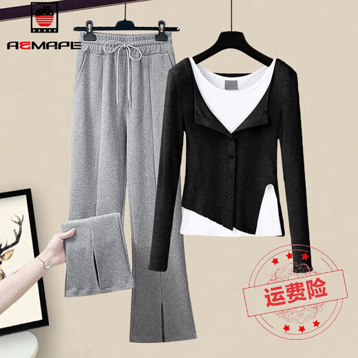 Aemape Casual Hosen für Frauen im Frühling und Herbst neuer Mode-Single-Set-Slit-Frauenkleidung Temperament Casual und Slim und vielseitig