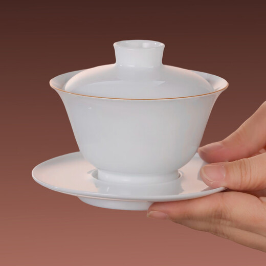 Jingdezhen Ceramic High Temperature Sweet White Glaze Covered Bowl Home Handmade White Porcelain Drinking Tea Cup Kung Fu Sancai Covered Bowl Single Tea Bowl Ruogu Single Covered Bowl