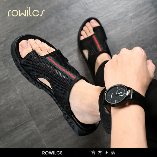 Rowilcs Brandneue Sommersandalen mit geruchssicherem und glätten Softer Softer-Männer-Sportstrand Internet-Promi Casual Temperament Slipper Black 38 38