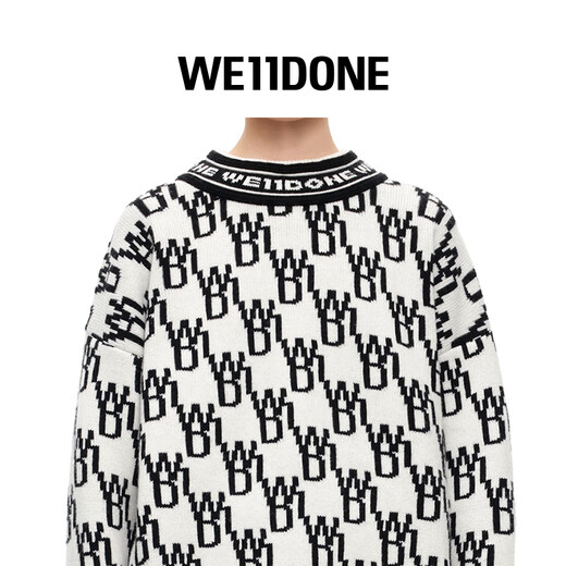 We11done neutrale Männer und Frauen gleicher Stil 22 Herbst- und Winter Neue Produktbrief Logo Druck warm loser runder Nackenpullover offizielles Flaggschiff Schwarz S